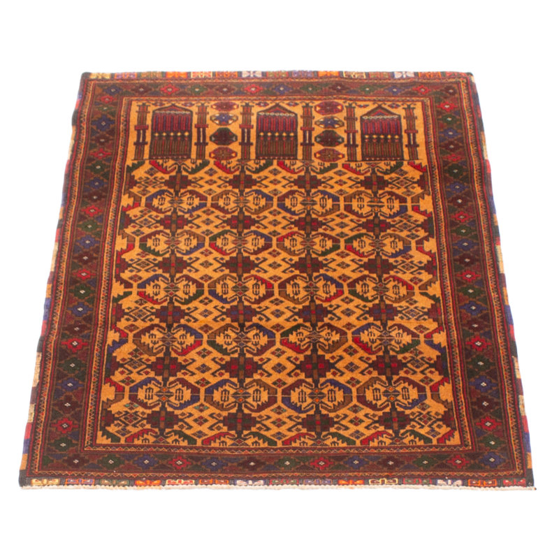 Tapis brun clair de conception unique 2 pi 10 po x 4 pi 3 po One-of-a-Kind