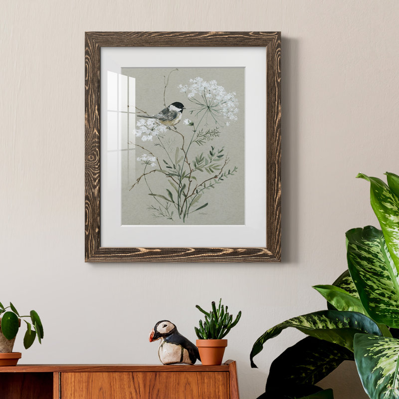 Bouquet de grâce, oiseau I - reproduction de cadre photo sur papier, Noyer, H 24 po x l 18 po x P 1,5 po