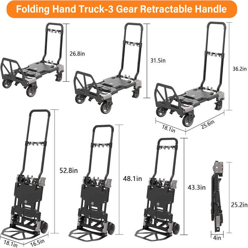 2-In-1 Folding Hand Truck Dolly Cart With 330 Lbs Capacity - Retractable Handle, Convertible Design