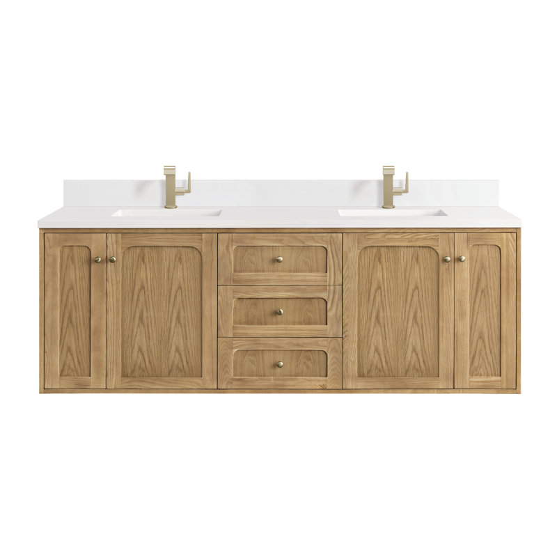 Laurent 72'' Double Bathroom Vanity with Top, White Zeus, 8" Widespread, Light Natural Oak