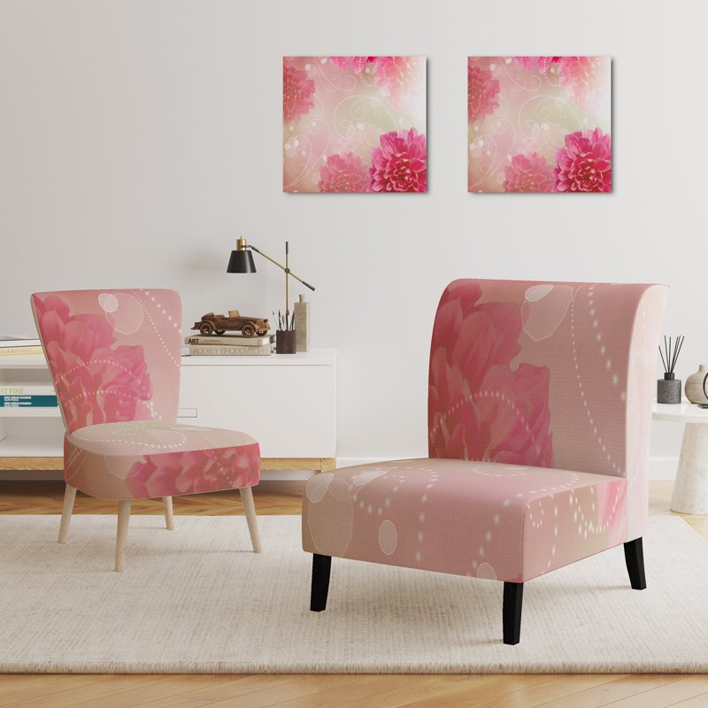 Accent Chair, Beige Floral Pattern Upholstered Decor - Beige Floral Pattern II, Light Pink