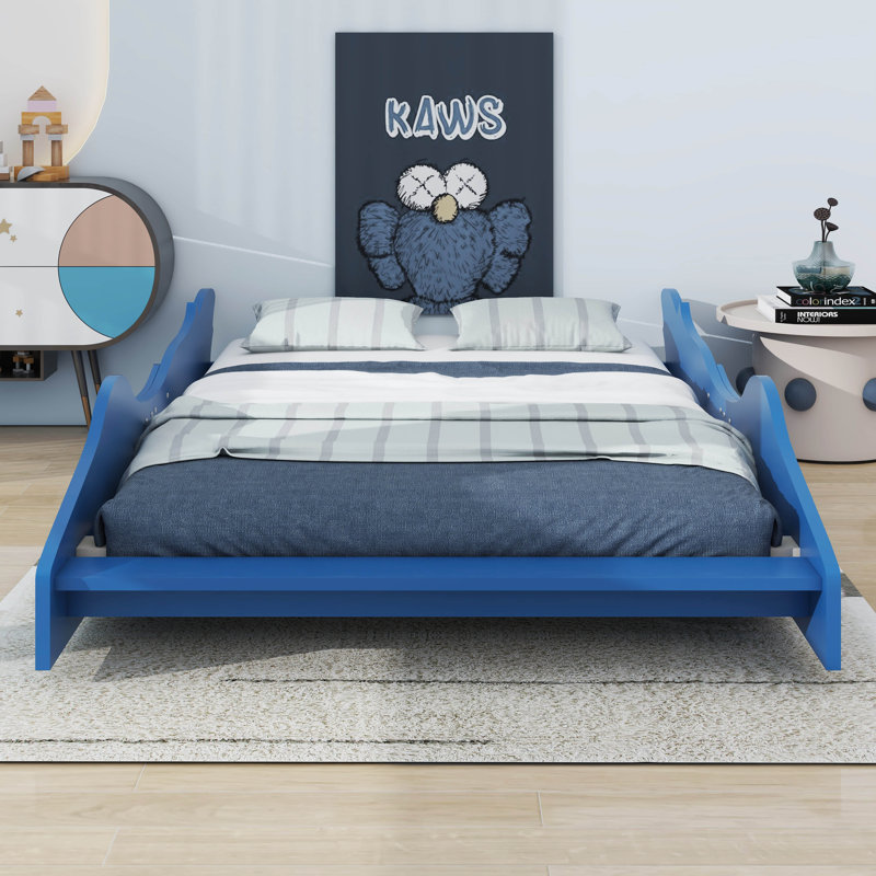 Lit plateforme en forme de voiture avec roulettes, Double, Bleu