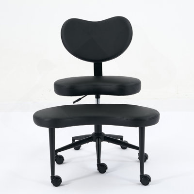 Meditation Chair Plus, Cross Legged Chair With Wheels, ADHD Chair, Criss Cross Desk Chair With Lumbar Support And Adjustable Stool, Flexible Design For Fidgety Sitters, Black PU