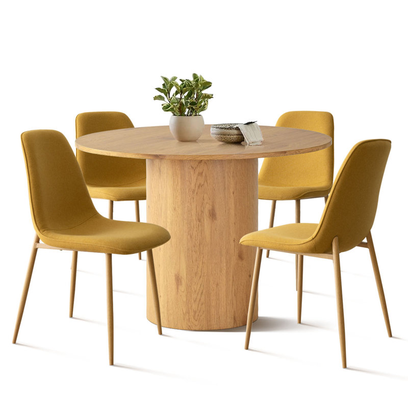 Charmia 4 - Person Dining Table Sets With 41.5'' Round Table & 4 Upholstered Fabric Chairs, Yellow