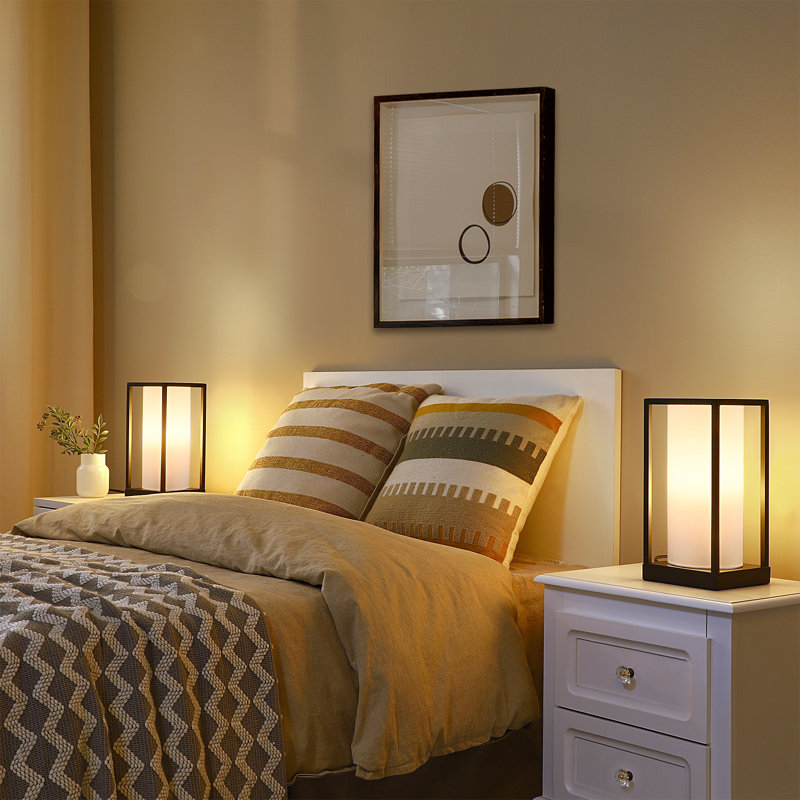 Izaiah 11.4'' Bedside Table Lamp Set with USB, White