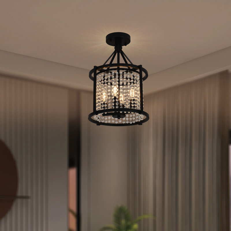 Plafonnier semi-encastré 4 lumières cristal noir