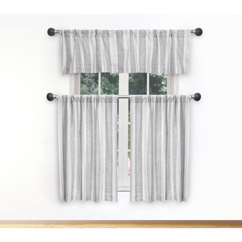 Rideau de cuisine en coton Korbin, Gris / blanc