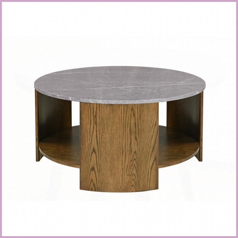 Table basse ronde en matériaux mixtes avec tablette de rangement, facile à assembler pour le salon