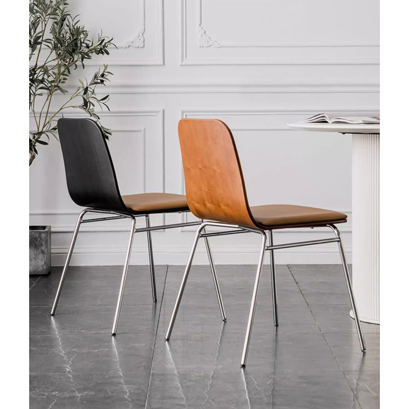 Chaise rembourrée en cuir Modern Modern, Brun / Argenté