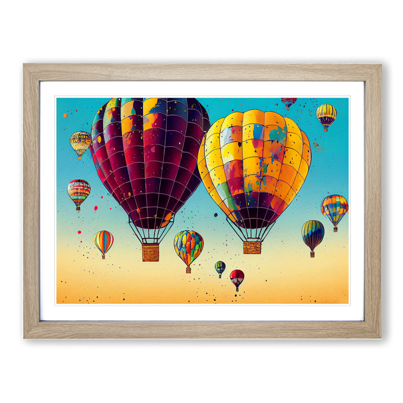 Splattered Hot Air Balloons Vol.2 - Framed Print, 25cm H x 34cm W x 2cm D, Oak