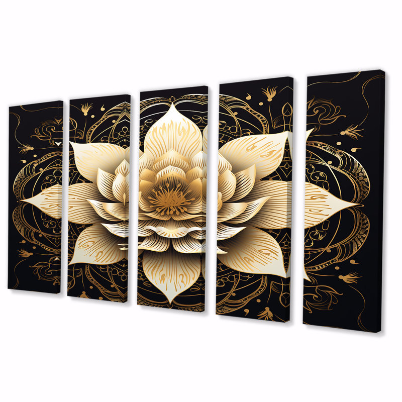 Teagin - lotus 5 pièces d'art mural, H 28 po x l 60 po