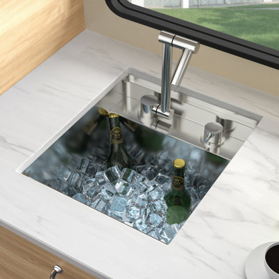 Workstation Kitchen Sink Undermount RV Sink Single Bowl Kitchen Bar Sink with Fold Faucet,Bottom Grid