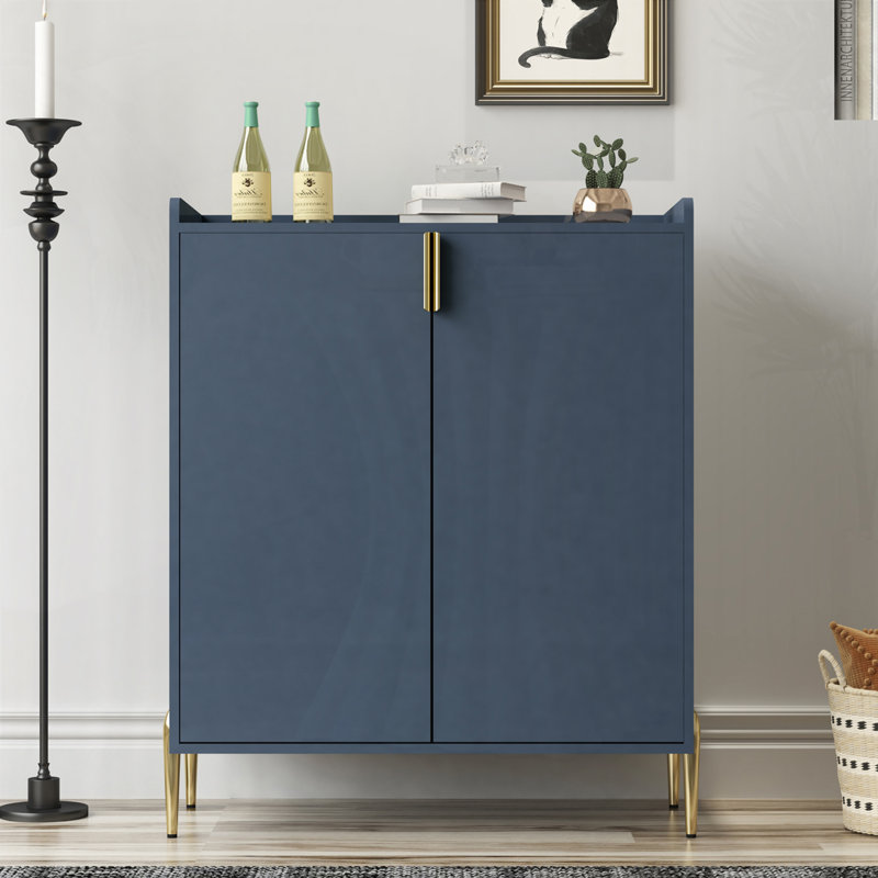 Armoire en bois 2 portes, Bleu, Doré