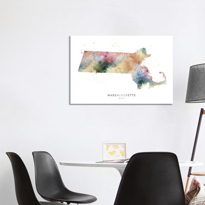 Massachusetts State Map - Wrapped Canvas Painting