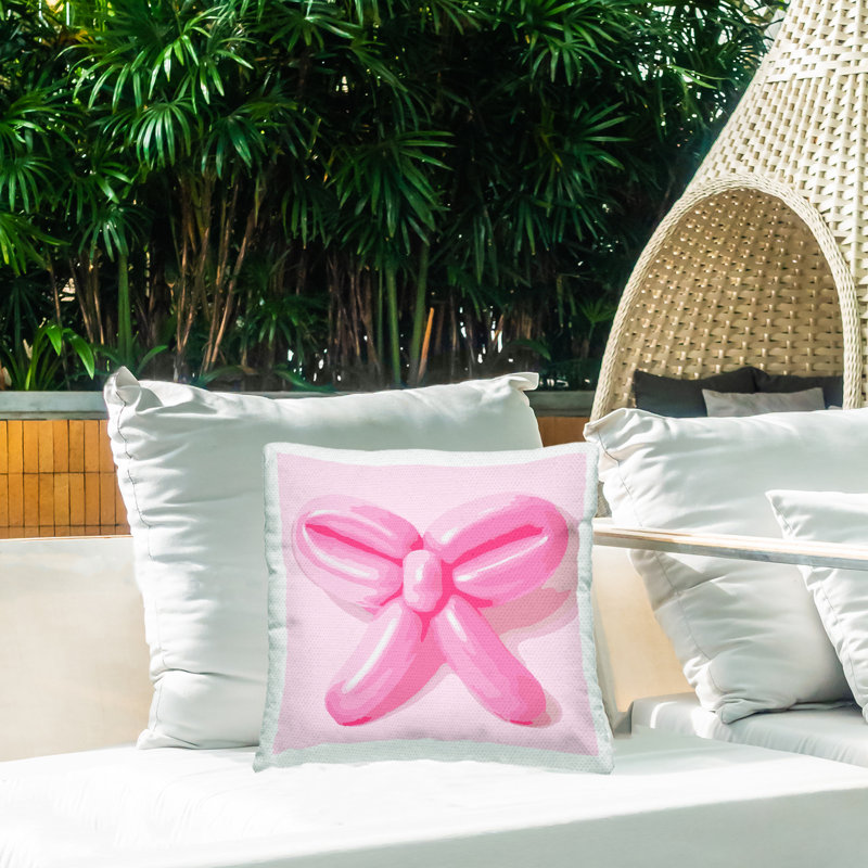 Coussin d'extérieur rose avec imprimé de ballons roses par Daphne Polselli