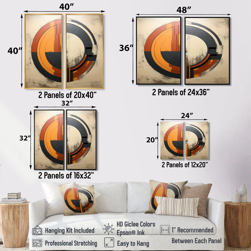 Abstrait géométrique Mid-Century abstrait - Art mural abstrait surdimensionné Mid-Century, 36" H x 48" W, Black
