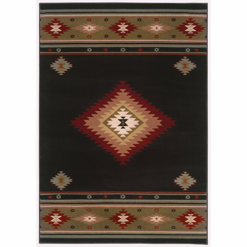 Tapis noir à motif tissé noir, Rectangle 4 pi 11 po x 7 pi 6 po