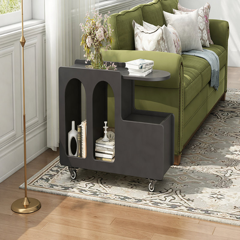 Mobile End Table with lockable wheels, Cream Style Side Table with Storage Drawer, 11.8inch Narrow Nightstand with Multi-layer Storage, Living Room,