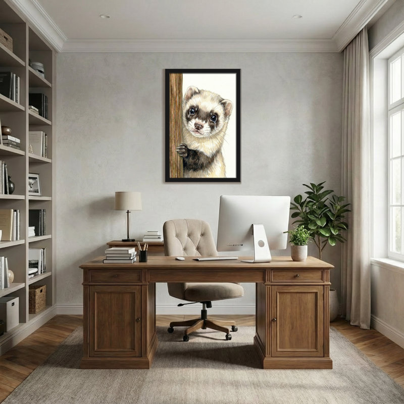 Animals Crying Ferret Peeking From Wood Panel, 30" H x 20" W