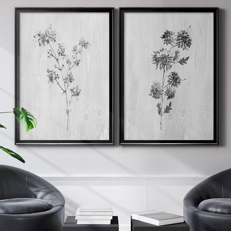 Neutral Meadow I - ensemble de 2 reproductions d'art, Pas de tapis, Toile avec cadre noir, H 22,5 po x l 61 po x P 3 po