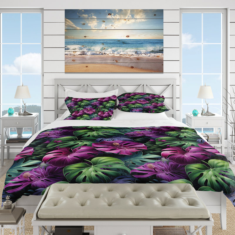 Ensemble de housse de couette à motif tropical Monstera Enchantment, Housse de couette pour très grand lit et 2 très