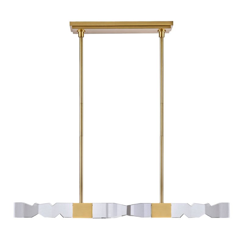 LED 3CCT 4-Light 49" Unique 3"X3" Carved Crystals Luxury Linear Pendant, 50.63" H x 49.25" W x 3" D, Aged Brass