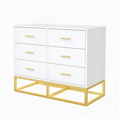 Commode moderne à 6 tiroirs avec pattes et poignées en métal