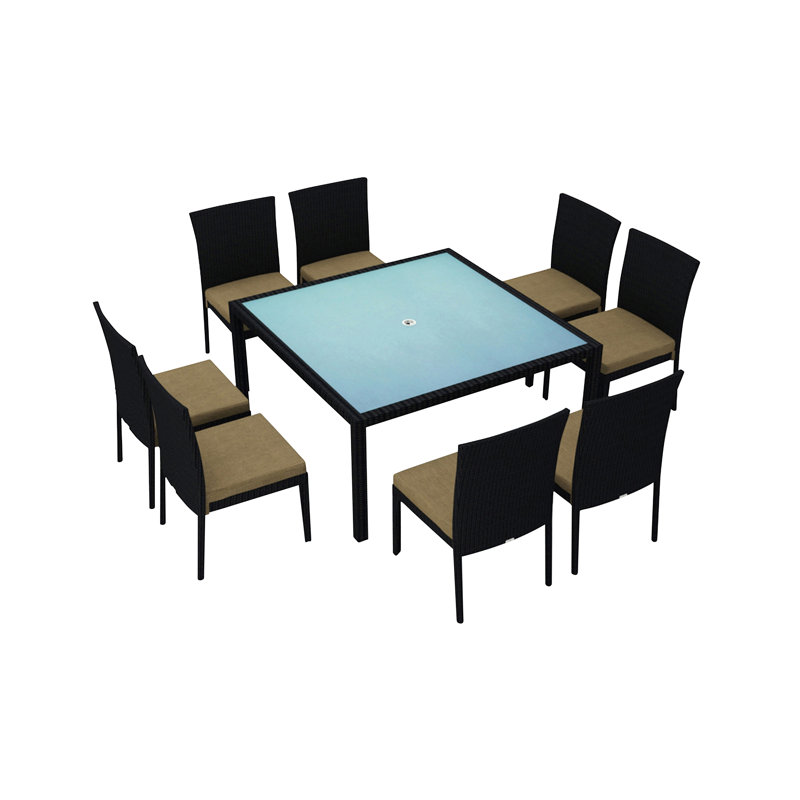 Urbana Outdoor 9 - Piece Dining Set with Cushions, 29.5" H x 59" W x 59" L, Canvas Heather Beige Sunbrella® Canvas
