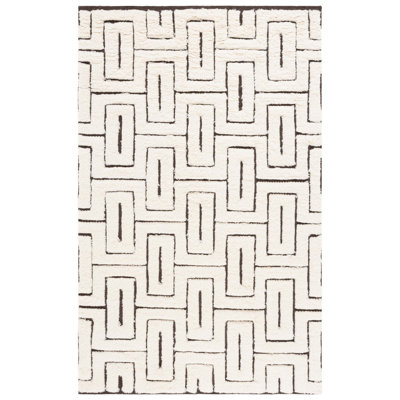 Raeleigh Hand Knotted Wool/Cotton Geometric Rug in Ivory/Brown