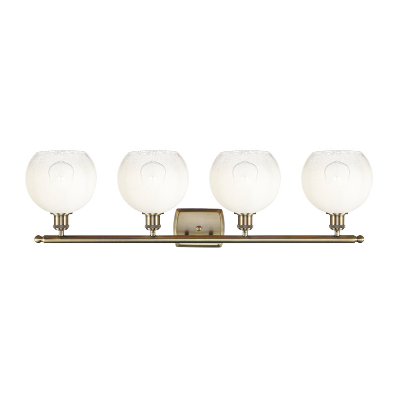 Ballston - Brookhaven Globe - 4 Light Bath Vanity Light, Antique Brass, Opal
