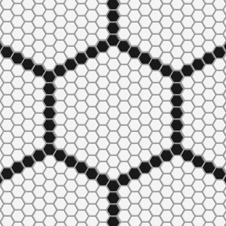 Metro Geo 1" Hex Matte White with Black Edge 10-1/2" x 11-5/8" Porcelain Mosaic Tile