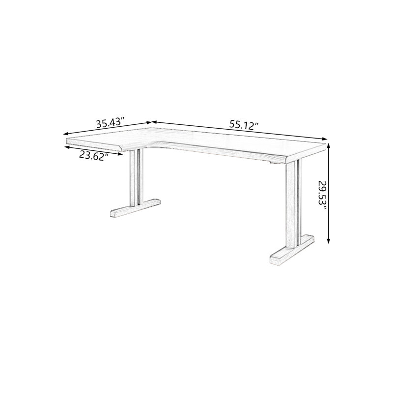 Light walnut L-Shaped Solid Wood desks, Left Hand Return, 29.53" H x 55.12" W x 35.43" D