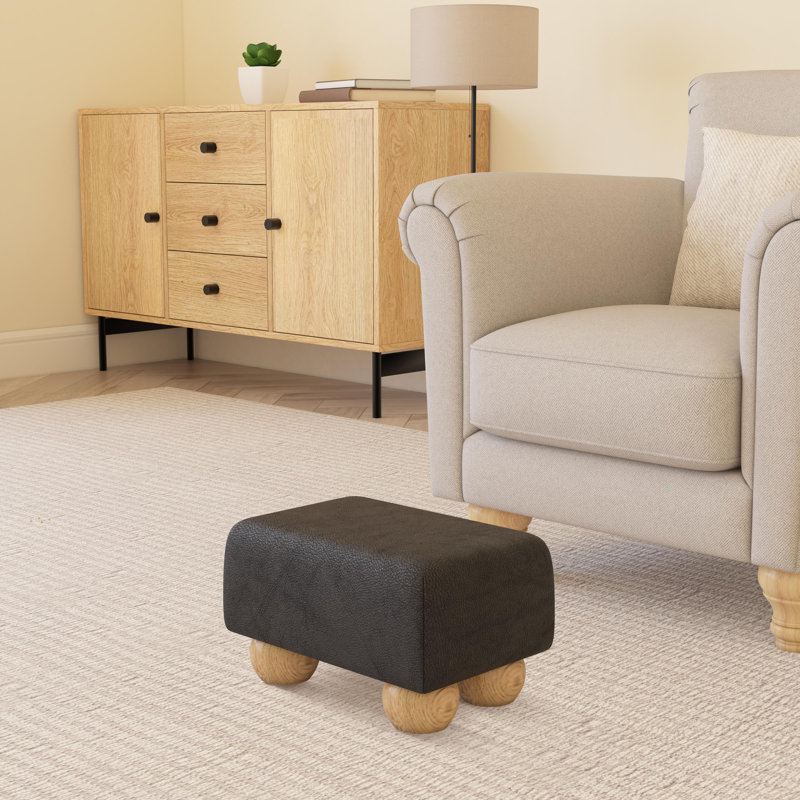 Manufactured Wood Accent Stool, Natural, Style Leather, Black