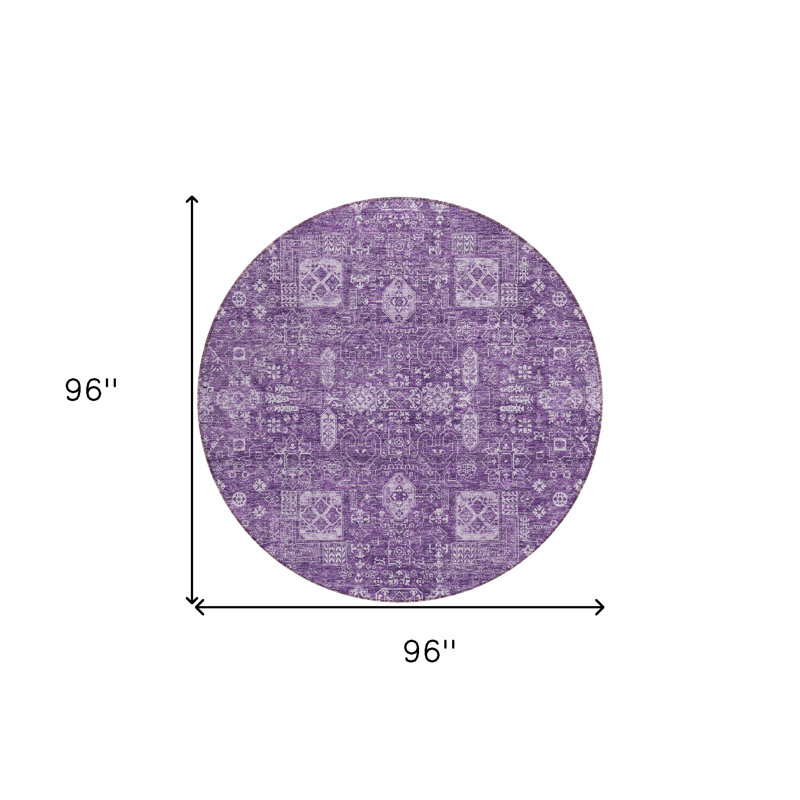 Tapis rond lavable oriental 8 'Lilac and Lavender
