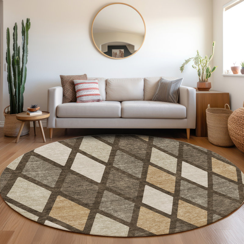 Premium Machine Washable Prisco Brown Rug, Round 8'