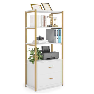 Bookcase Bookshelf With 2 Drawers, 4 Tier Indutrial Etagere Display Book Shelf For Home Office, Bedroom