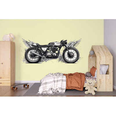 Autocollant mural moto café racer, autocollant mural moto ailée, décoration garage motard vintage, art pour salle d'exposition moto, décoration rétro pour motard 764MV