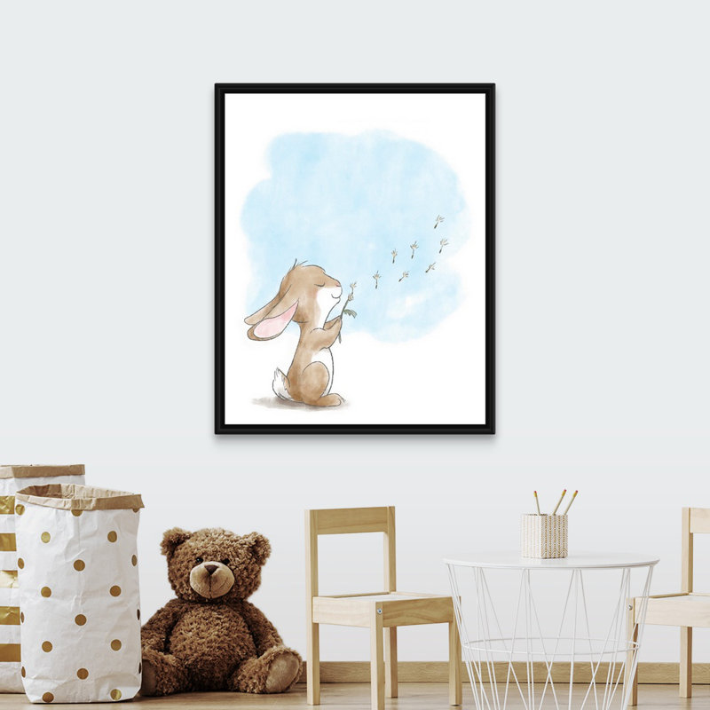 « souffleing pissenlits », impression Little Bunny, Cadre pour toile flottant noir, H 45 po x l 36 po x P 1,75po