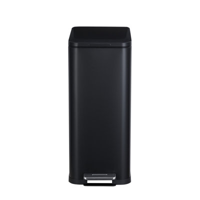 Poubelle de cuisine 13,2 gallons / 50 L, poubelle en acier inoxydable résistante aux empreintes digitales avec couvercle à fermeture douce, poubelle à marche étroite avec seau intérieur pour salle à manger, salle de bain, noir