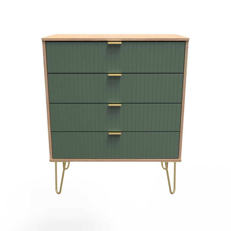 Fully Assembled Alojz 4 - Drawer Chest of Drawers, Labrador Green/Bardolino Oak