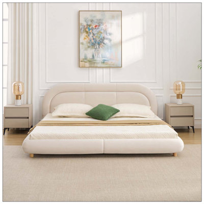 Modern Curved Upholstered Low Profile Platform Bed