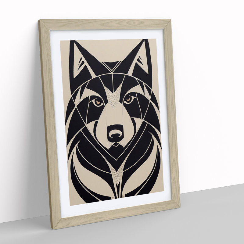 Wolf In Abstract No.3 - Wall Art, 36cm H x 27cm W, Oak Framed Paper, White