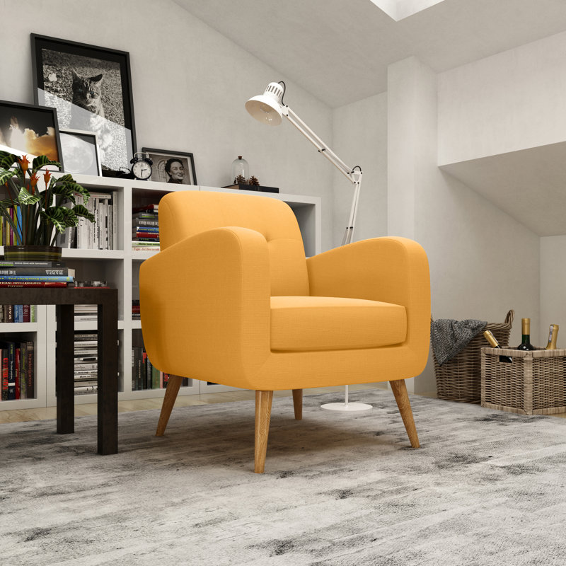 Speegle 29.5" Wide Lace Tufted Armchair, Mustard Yellow 100% Linen