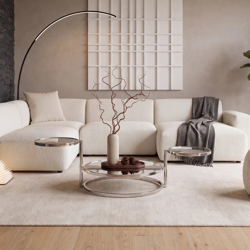 Mirrored Glass Coffee Table With Rotating Tabletop