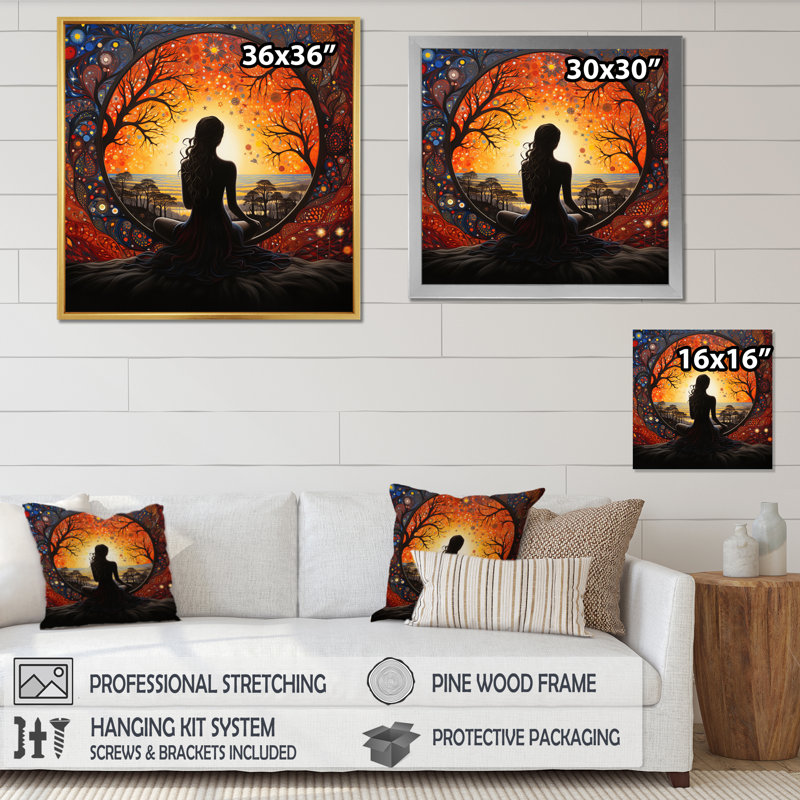 Orange, yoga noir en harmonie III, Argent, H 24 po x l 24 po x P 1 po