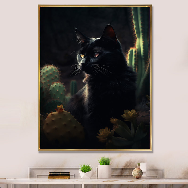 Portrait d'un chat noir, photographie I, H 40 po x l 30 po x P 1,5 po, Cadre flottant doré