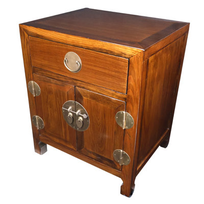 Asian End Table For Living Room in Dark Walnut Finish