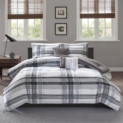 Plaid Comforter Twin/twin Xl - Bold Black And Grey Bedding With 1 Sham Decorative Pillows Filling