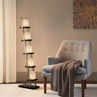 Lampe sur pied moderne 61 po NOVA of California Escalier en bois espresso et nickel brossé