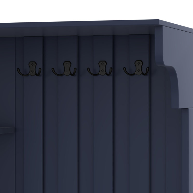 Multifunctional Left-Right Combination Hall Cabinet (Can Be Used Separately) With Storage And 4 Hooks, Storage Cabinet/ Hall Tree 2 In 1 For Living Room, Kitchen And Hallway, Antique Blue